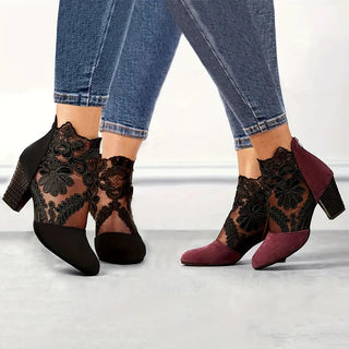 Sophie Women's Ankle Boots with Floral Lace - Elegance and Comfort