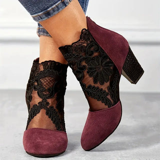 Sophie Women's Ankle Boots with Floral Lace - Elegance and Comfort