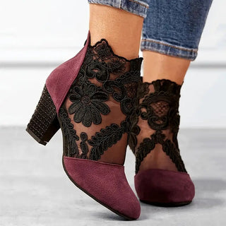 Sophie Women's Ankle Boots with Floral Lace - Elegance and Comfort